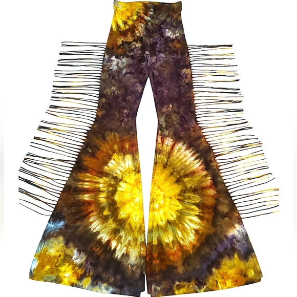 Sew Red Pants - REGULAR LENGTH Tie Dye High Waisted Fringe Bell Bottoms - Festival Tie Dyed Pant